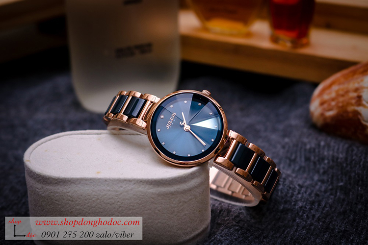 Đồng hồ nữ Caremic Hàn Quốc Julius JA 1209C dây kim loại mặt tròn xanh sành điệu ĐHĐ33402