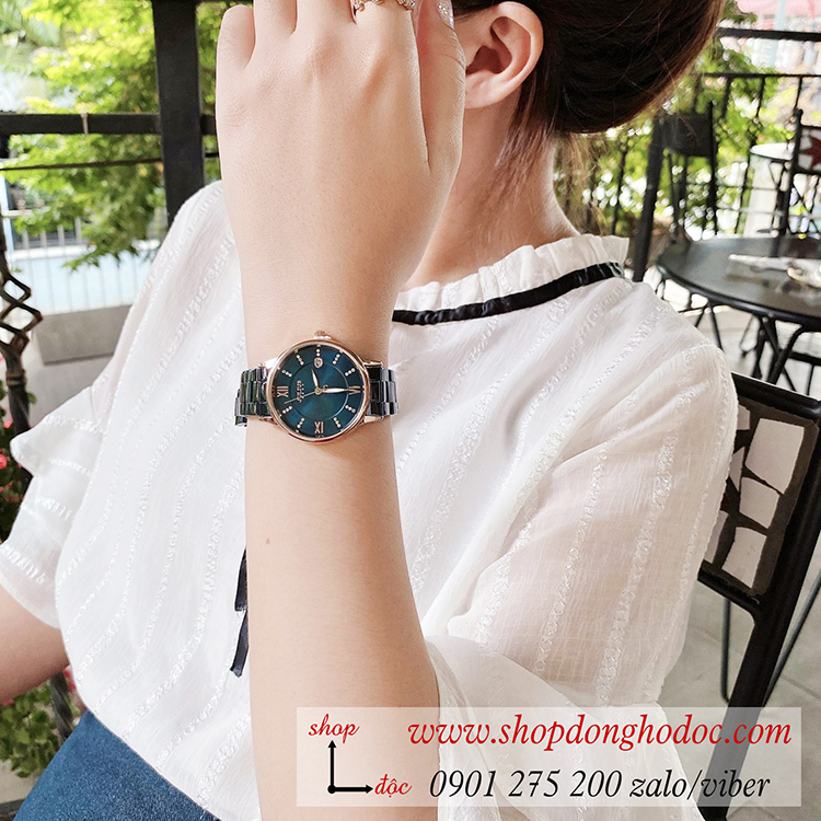 Đồng hồ nữ có lịch Julius JA 1218C dây kim loại mặt tròn xanh sành điệu ĐHĐ34401