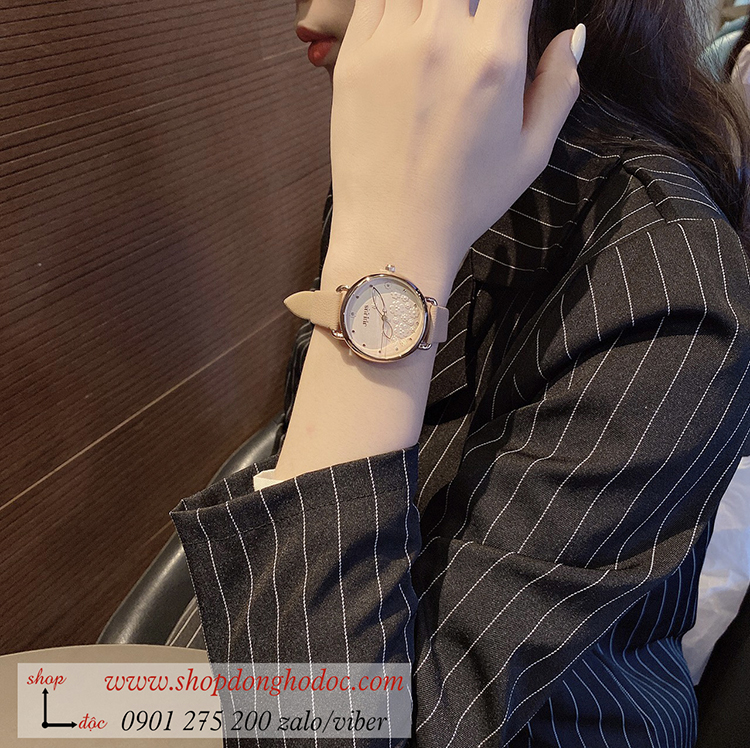 Đồng hồ nữ Hàn Quốc Julius JA 1239A dây da mặt tròn màu Hồng Nude Hoa Ngọt Ngào ĐHĐ31101