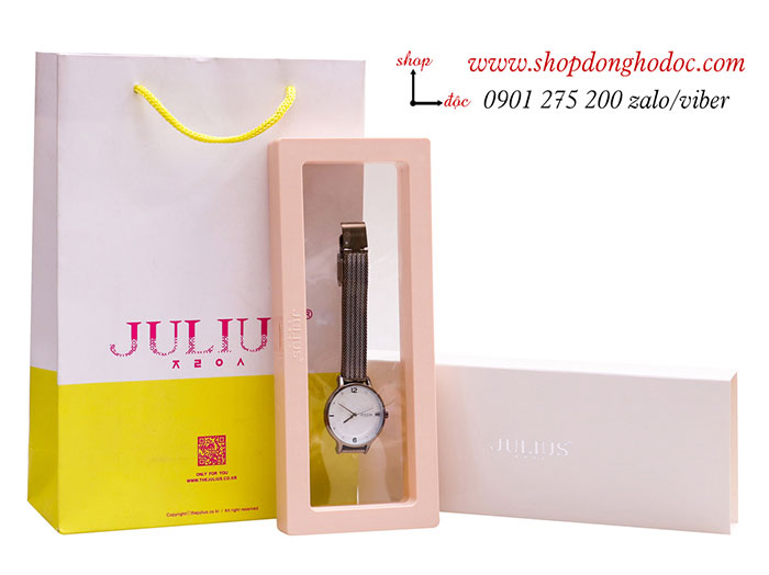 Đồng hồ Julius nữ JA 1251 dây kim loại demi mặt tròn bạc vàng cá tính ĐHĐ38903
