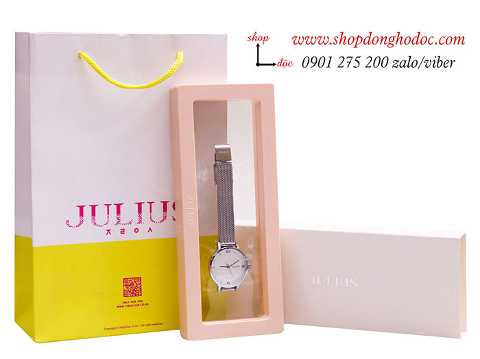 Đồng hồ Julius nữ JA 1251 dây kim loại mặt tròn bạc thanh lịch ĐHĐ38901