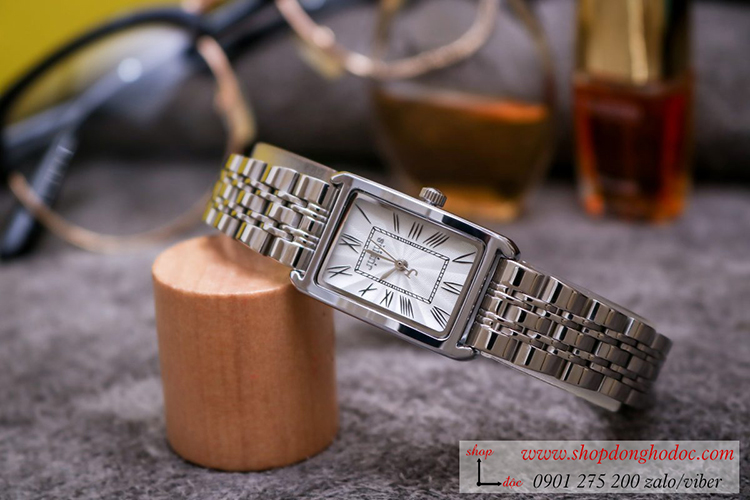 Đồng hồ nữ Julius Hàn Quốc JA 1252A dây kim loại bạc mặt chữ nhật trắng hiện đại ĐHĐ28603