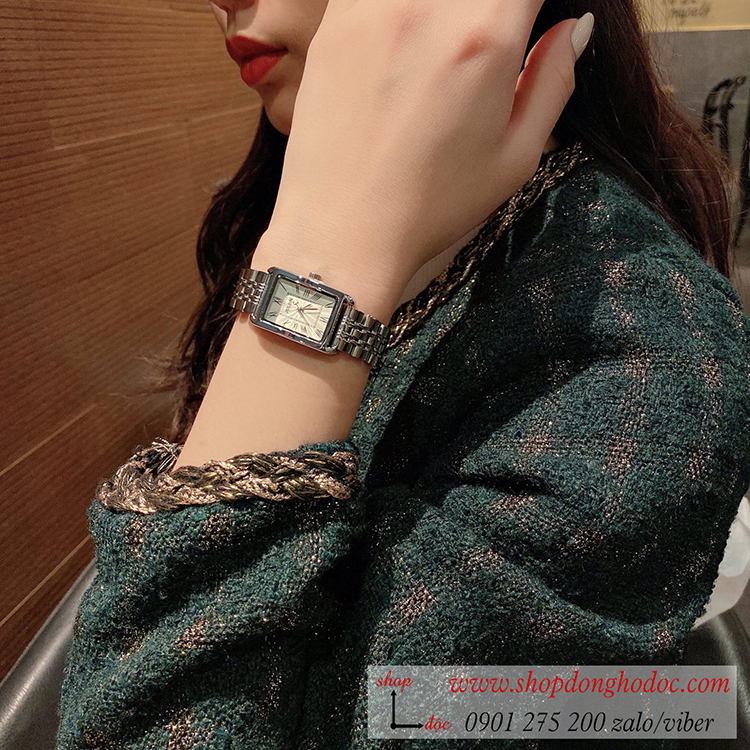 Đồng hồ nữ Julius Hàn Quốc JA 1252A dây kim loại bạc mặt chữ nhật trắng hiện đại ĐHĐ28603