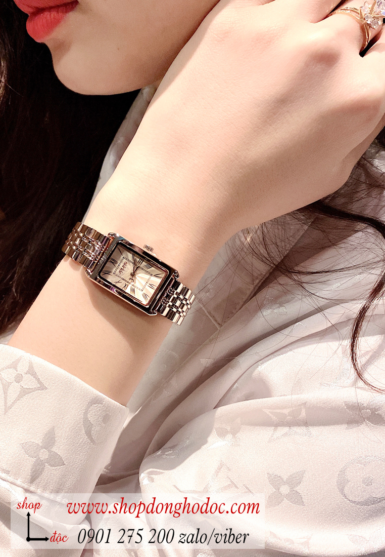 Đồng hồ nữ Julius Hàn Quốc JA 1252B dây kim loại vàng hồng mặt chữ nhật mặt trắng sang chảnh ĐHĐ28601