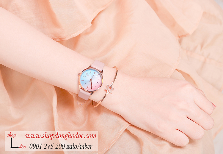 Đồng hồ nữ Julius Hàn Quốc JA 1253C dây da mặt tròn hồng pastel nhẹ nhàng ĐHĐ27701