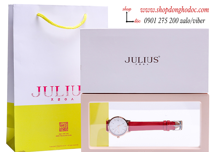 Đồng hồ nữ Julius Hàn Quốc JA 1253B dây da mặt tròn đỏ nổi bật ĐHĐ27702