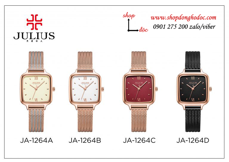 Đồng hồ nữ Julius JA 1264 dây kim loại lưới mặt vuông ĐHĐ28802