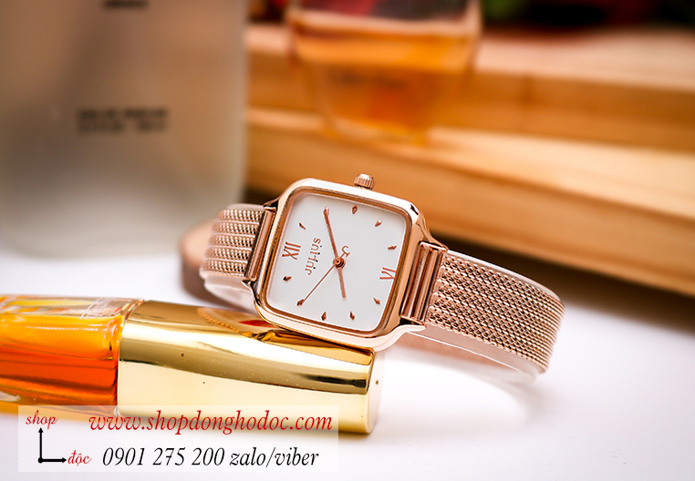 Đồng hồ nữ Julius JA 1264B dây kim loại lưới vàng mặt vuông trắng sang chảnh ĐHĐ28802