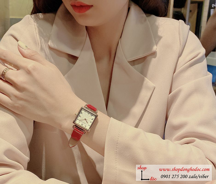 Đồng hồ nữ Julius Hàn Quốc JA 1266C dây da mặt vuông đỏ quyến rũ ĐHĐ30201