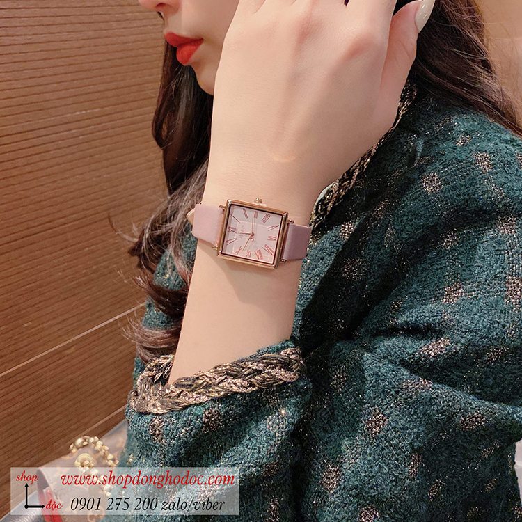 Đồng hồ nữ Hàn Quốc Julius JA 1269B dây da mặt chữ nhật hồng pastel sang chảnh ĐHĐ31001
