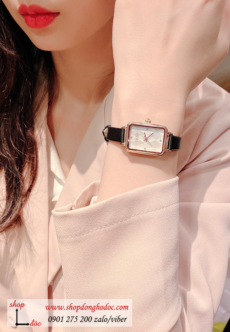 Đồng hồ nữ Julius Hàn Quốc JA 1280A dây da mặt chữ nhật khảm trai trắng sang chảnh ĐHĐ30301