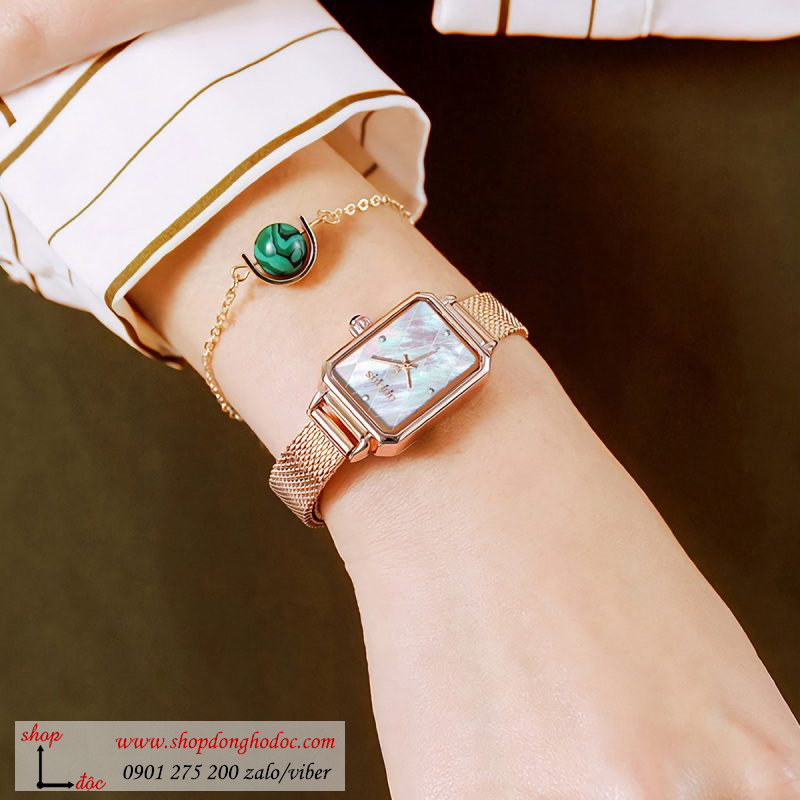 Đồng hồ nữ Julius Hàn Quốc JA 1280A dây kim loại mặt chữ nhật khảm trai trắng sang chảnh ĐHĐ30303