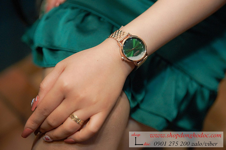 Đồng hồ nữ Julius JA 1283B dây kim loại mặt tròn đính đá xanh lục sành điệu ĐHĐ34701