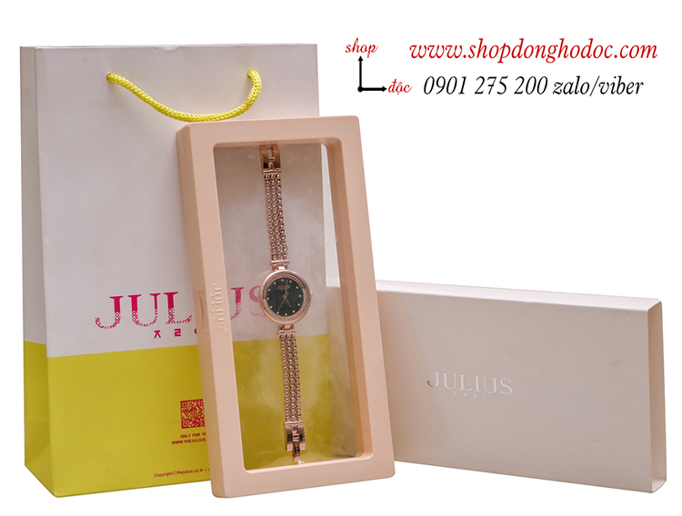 Đồng hồ nữ Julius Hàn Quốc JA 1285C dây kim loại mặt tròn đính đá xanh sành điệu ĐHĐ35402