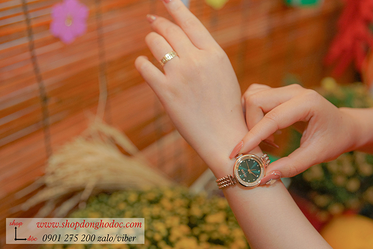 Đồng hồ nữ Julius Hàn Quốc JA 1285C dây kim loại mặt tròn đính đá xanh sành điệu ĐHĐ35402