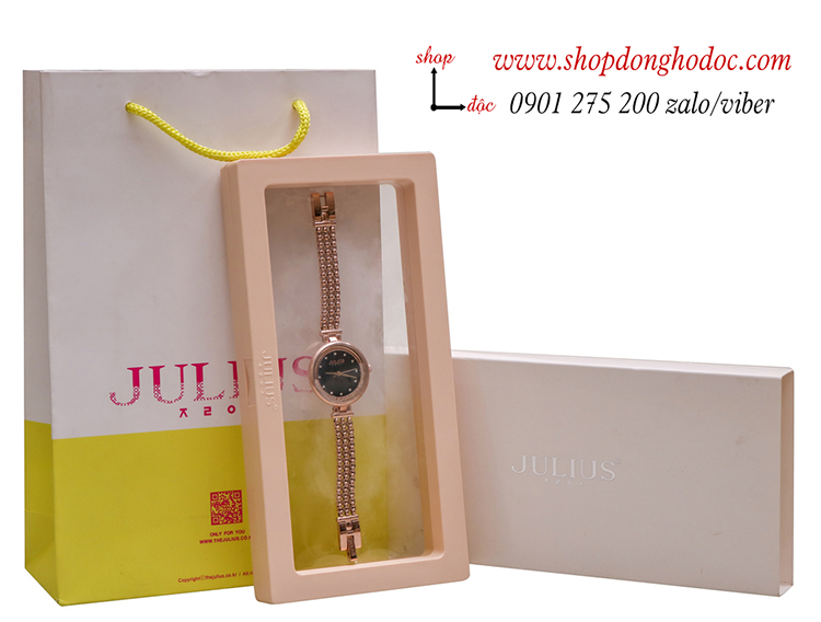Đồng hồ nữ Julius Hàn Quốc JA 1285C dây kim loại mặt tròn đính đá đen quý phái ĐHĐ35404