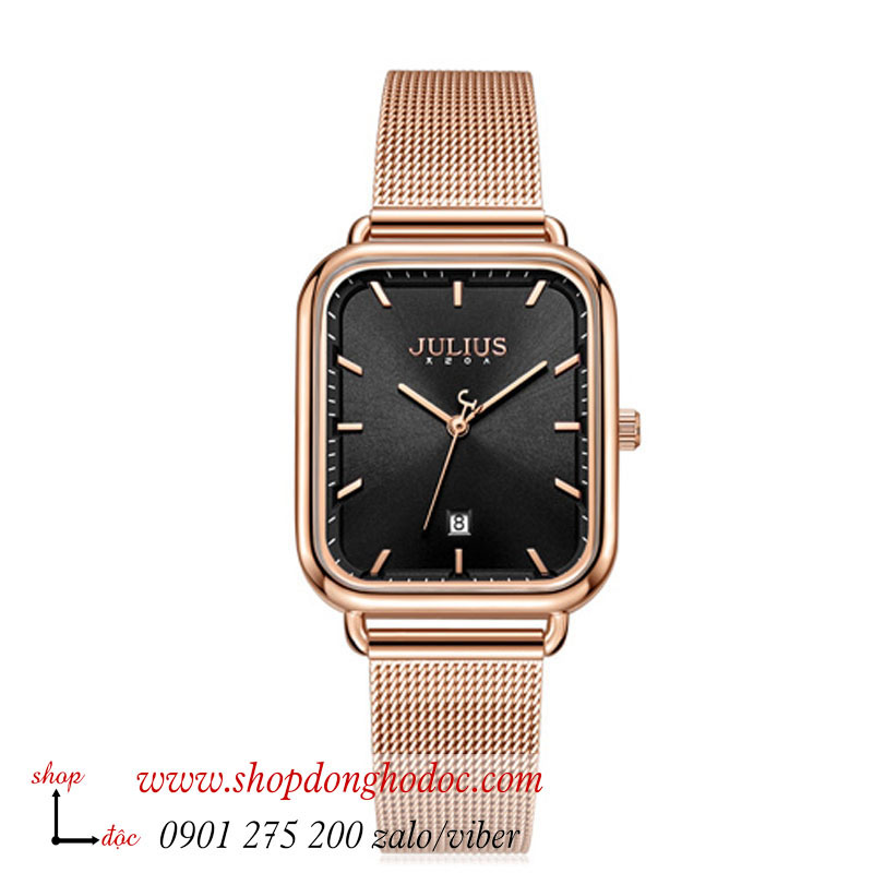Đồng hồ nữ Julius JA 1297 dây kim loại mặt chữ nhật đen cá tính ĐHĐ37304