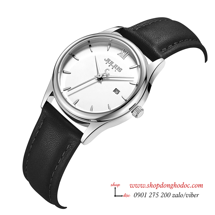 Đồng hồ nữ Julius JA 1309LA3 dây da đen mặt tròn trắng có lịch ĐHĐ36101
