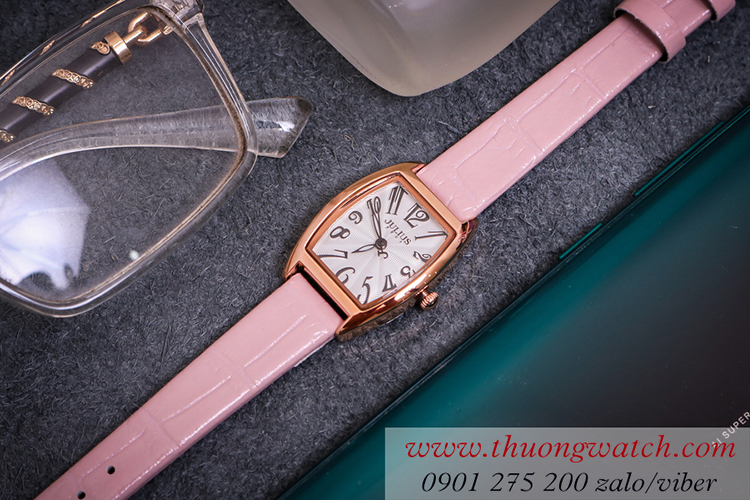 Đồng hồ nữ Julius JA 1334A dây da mặt chữ nhật oval size nhỏ hồng pastel ĐHĐ41202