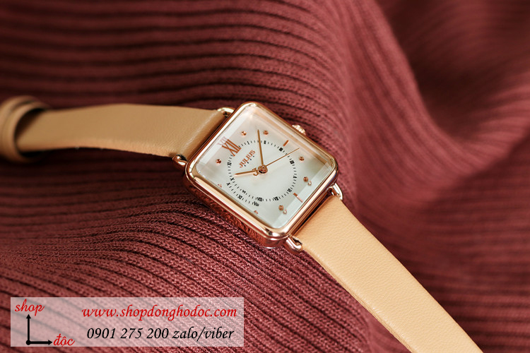 Đồng hồ nữ dây da mặt vuông vàng kem thời trang Julius 1123 ĐHĐ24704