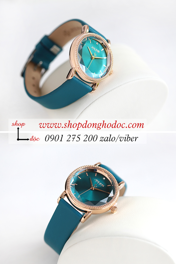 Đồng hồ nữ Hàn Quốc Julius 1012B dây da mặt tròn xanh lục thời thượng ĐHĐ27005