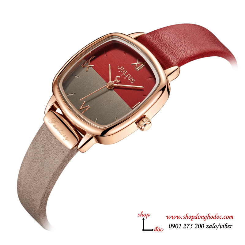 Đồng hồ nữ dây da mặt vuông size nhỏ đỏ quyến rũ Julius 1240 ĐHĐ27504
