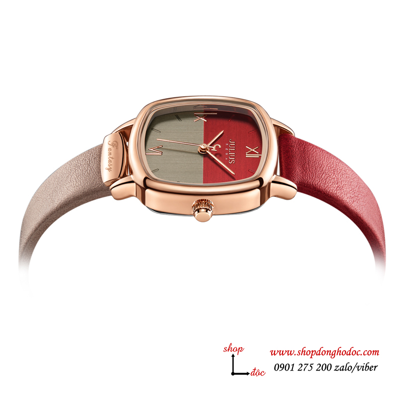 Đồng hồ nữ dây da mặt vuông size nhỏ đỏ quyến rũ Julius 1240 ĐHĐ27504