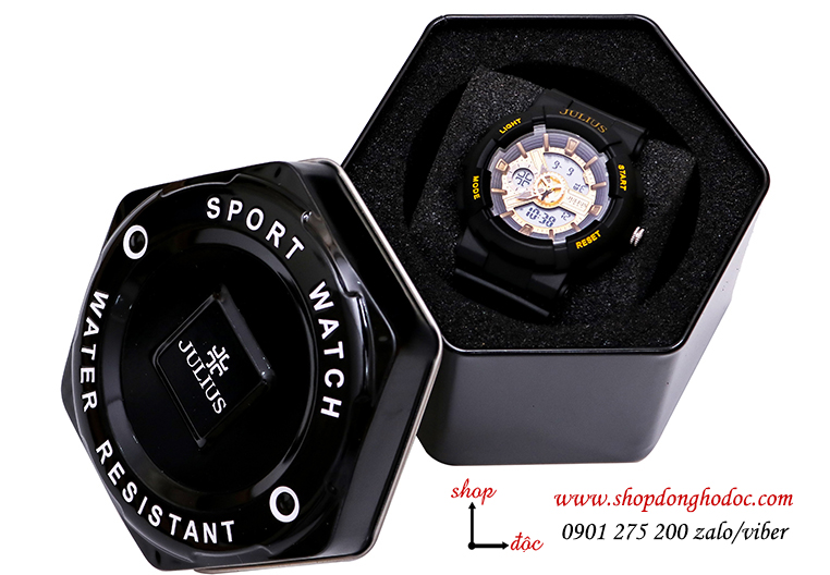 Đồng hồ nữ Julius Hàn Quốc JA 1276E dây cao su mặt tròn thể thao đen cá tính ĐHĐ28506