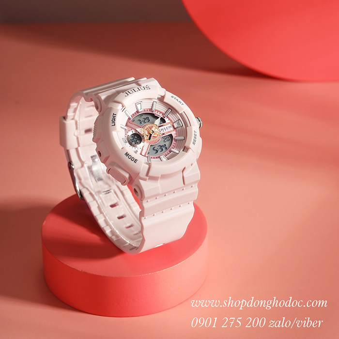 Đồng hồ nữ Julius dây Silicon mặt tròn hồng pastel ngọt ngào Hàn Quốc ĐHĐ285034