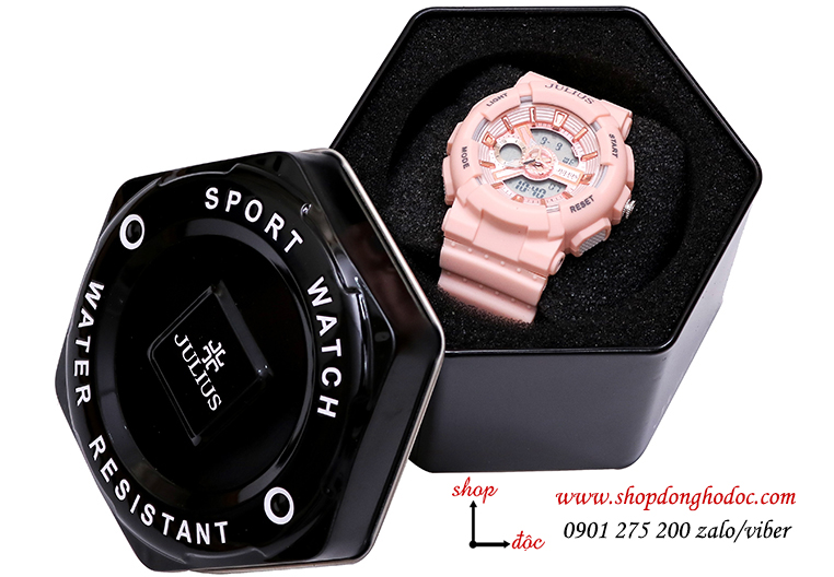 Đồng hồ nữ Julius dây Silicon mặt tròn hồng pastel thời thượng Hàn Quốc ĐHĐ28502