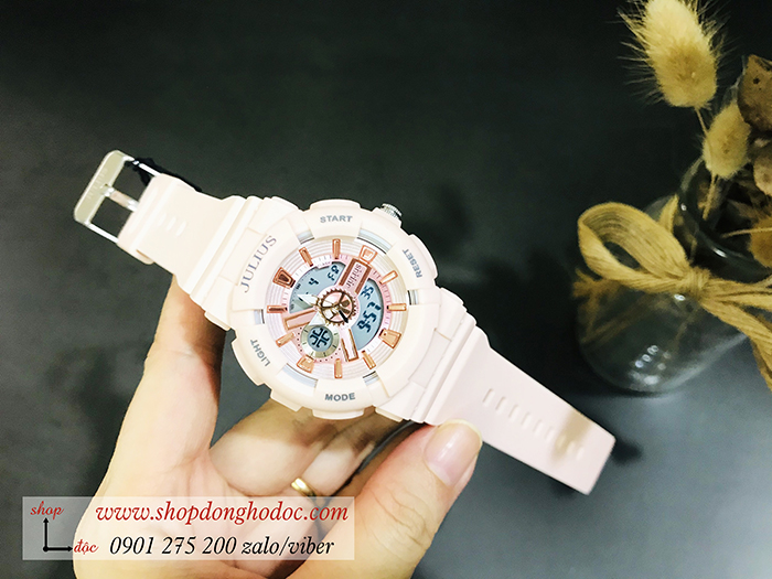 Đồng hồ nữ Julius dây Silicon mặt tròn hồng pastel thời thượng Hàn Quốc ĐHĐ28502