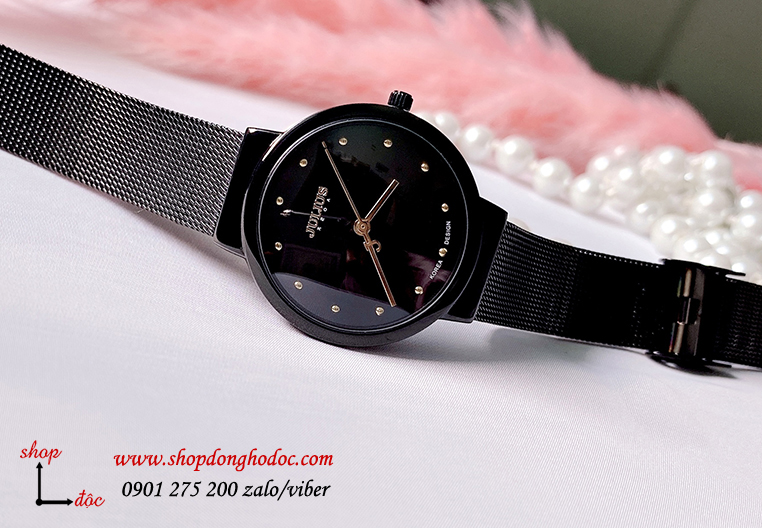 Đồng hồ nữ Julius JA 426LE dây kim loại lưới đen mặt tròn đen sành điệu ĐHĐ23905