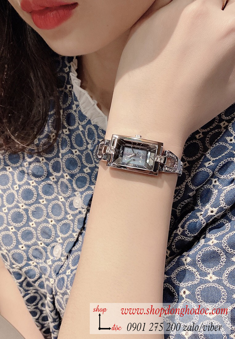 Đồng hồ nữ Hàn Quốc Julius JA 443A dây kim loại mặt chữ nhật xanh đen cá tính ĐHĐ31201