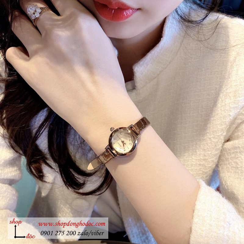 Đồng hồ nữ Hàn Quốc Julius JA 482B dây da mặt tròn size nhỏ nâu tây sang chảnh ĐHĐ30802