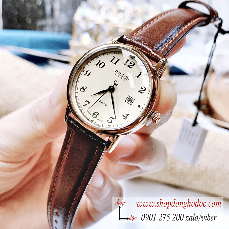 Đồng hồ Julius JA 508LC Hàn Quốc dây da mặt tròn nâu tây thanh lịch ĐHĐ32101