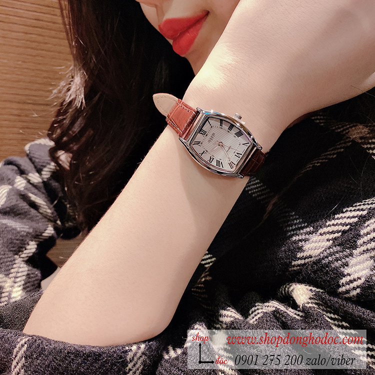 Đồng hồ nữ Hàn Quốc Julius JA 703LA dây da mặt oval chữ nhật nâu đơn giản ĐHĐ30703