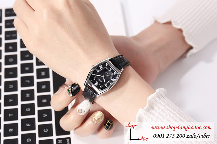 Đồng hồ nữ Hàn Quốc Julius JA 703LB dây da mặt oval chữ nhật đen cá tính ĐHĐ30702