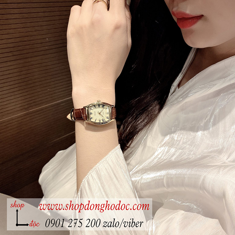 Đồng hồ nữ Hàn Quốc Julius JA 703LC dây da mặt oval chữ nhật nâu vàng sang chảnh ĐHĐ30704