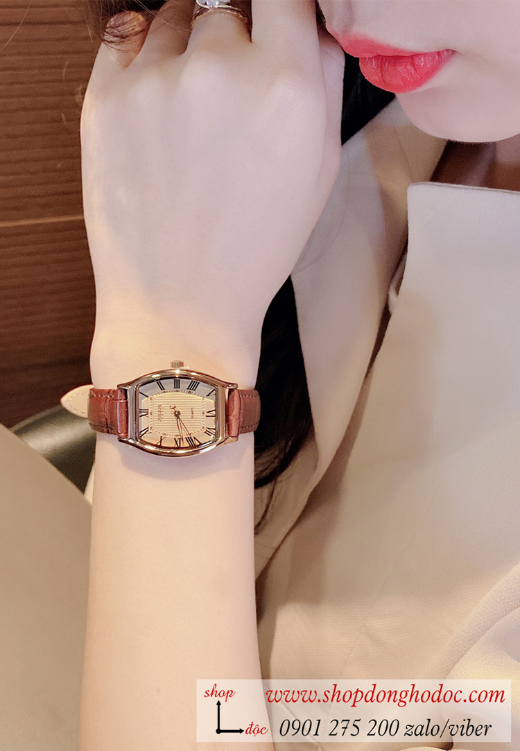 Đồng hồ nữ Hàn Quốc Julius JA 703LD dây da mặt oval chữ nhật nâu tây thời thượng ĐHĐ30701