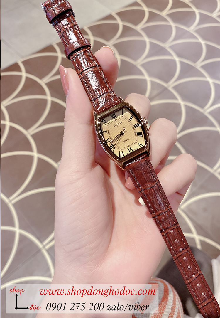 Đồng hồ nữ Hàn Quốc Julius JA 703LD dây da mặt oval chữ nhật nâu tây thời thượng ĐHĐ30701