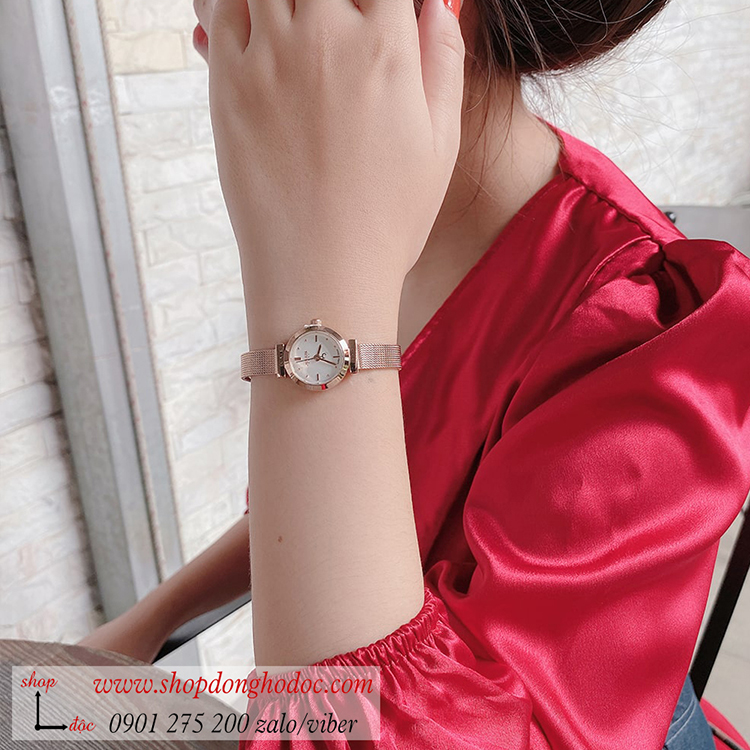 Đồng hồ Julius nữ Hàn Quốc JA 769D dây kim loại vàng mặt tròn trắng size nhỏ ĐHĐ32401