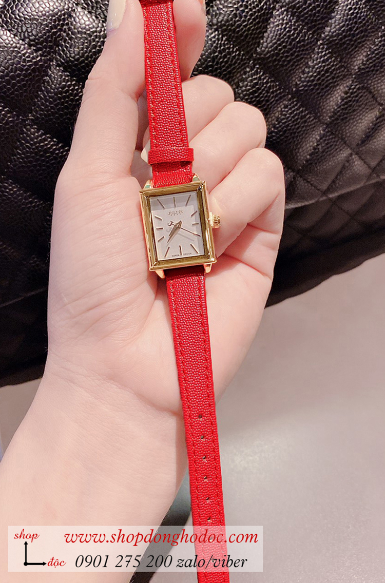 Đồng hồ nữ Julius JA 787C dây da mặt chữ nhật size nhỏ đỏ quyến rũ ĐHĐ24103