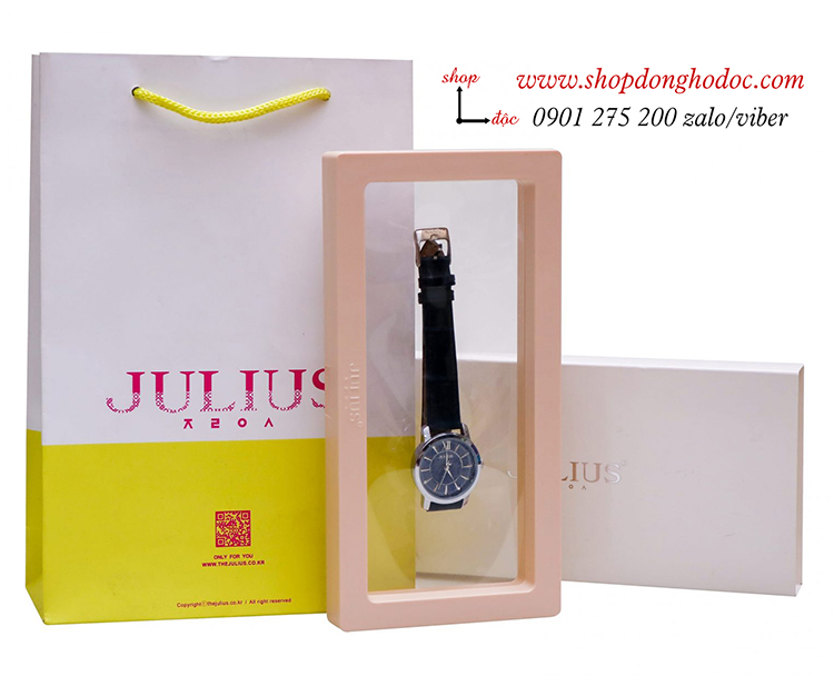 Đồng hồ nữ Julius JA 808LC dây da mặt tròn xanh biển cá tính ĐHĐ35501