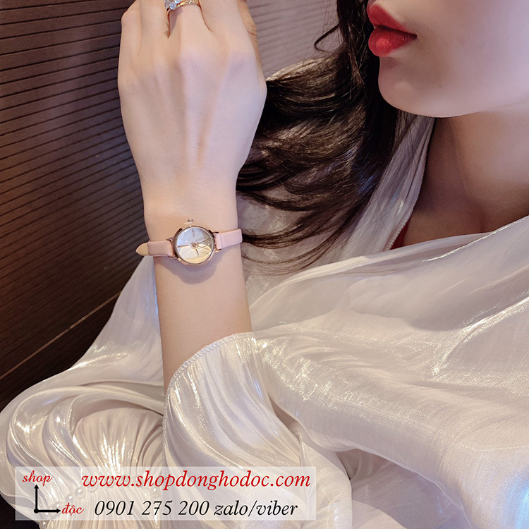 Đồng hồ nữ Hàn Quốc Julius JA 979C dây da mặt tròn size nhỏ hồng pastel ngọt ngào ĐHĐ33601