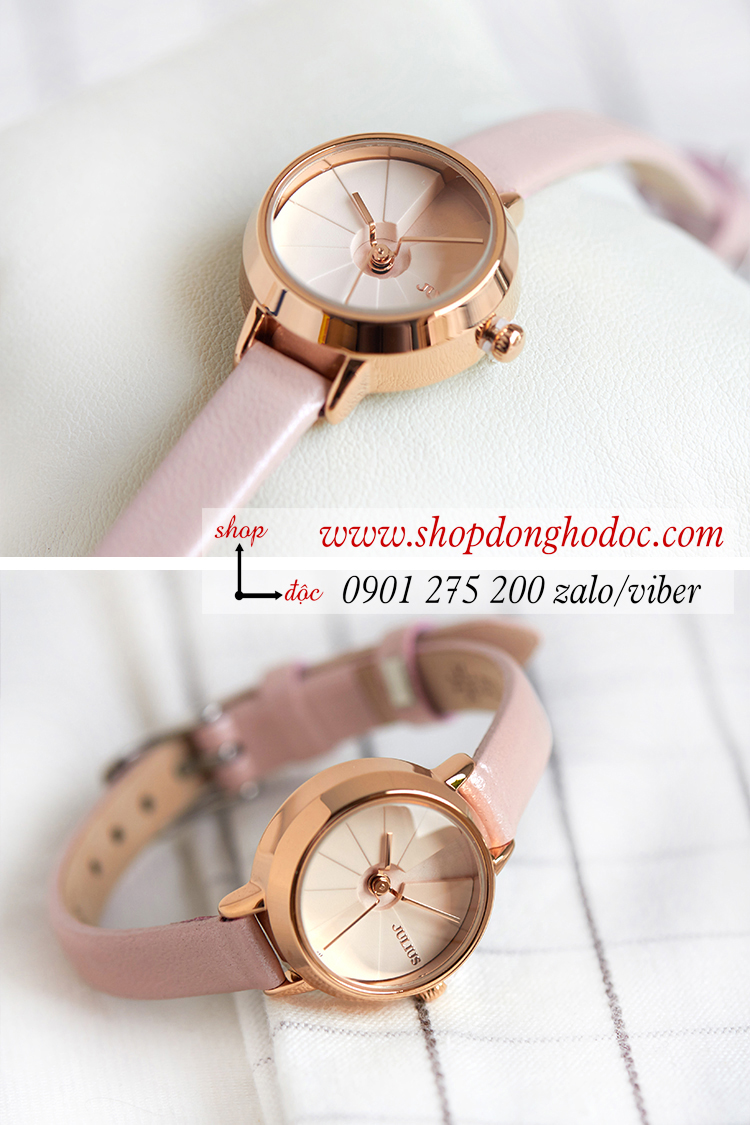 Đồng hồ nữ Hàn Quốc Julius JA 979C dây da mặt tròn size nhỏ hồng pastel ngọt ngào ĐHĐ33601
