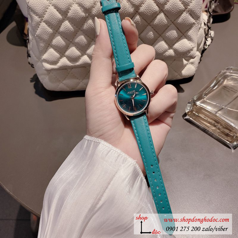 Đồng hồ nữ Hàn Quốc Julius JA 983LE dây da mặt tròn xanh ngọc thời thượng ĐHĐ30901