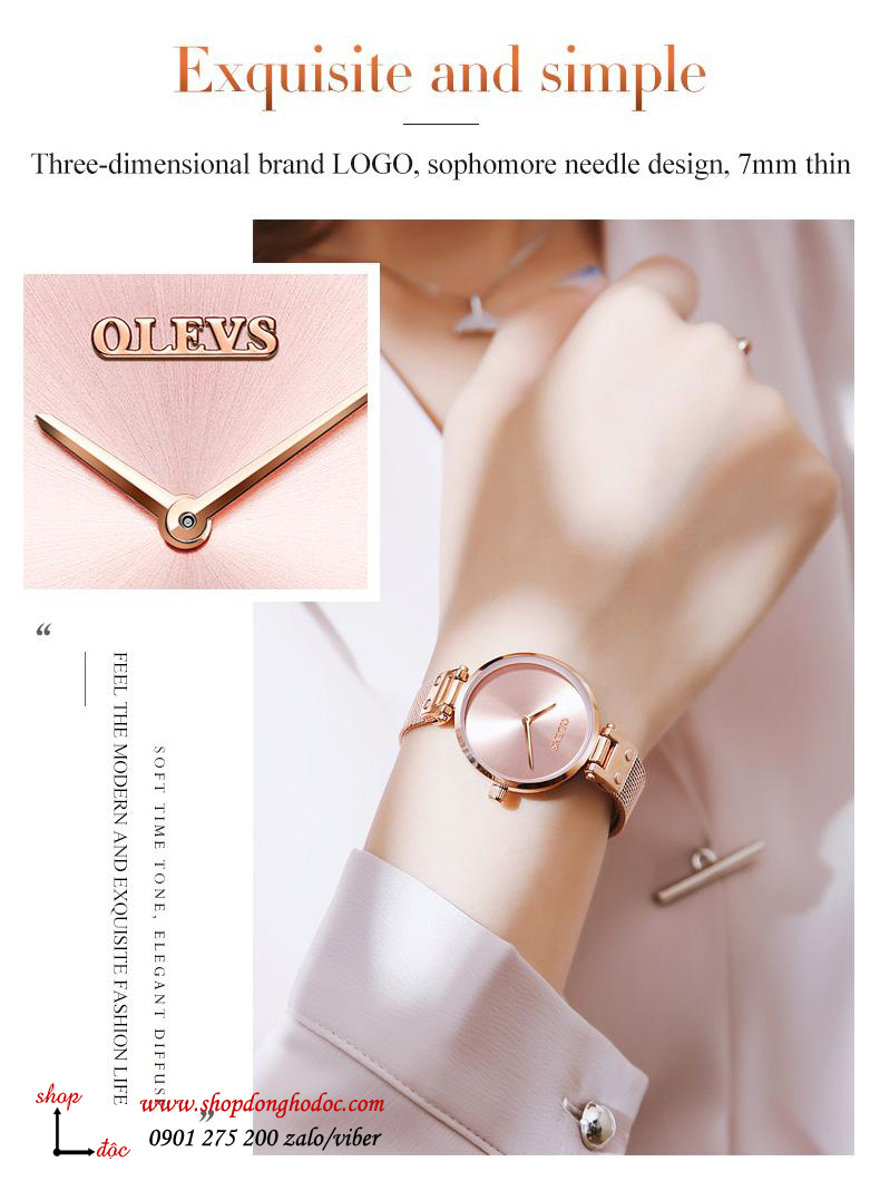 Đồng hồ nữ dây kim loại lưới mặt tròn hồng ngọt ngào Olevs ĐHĐ20301