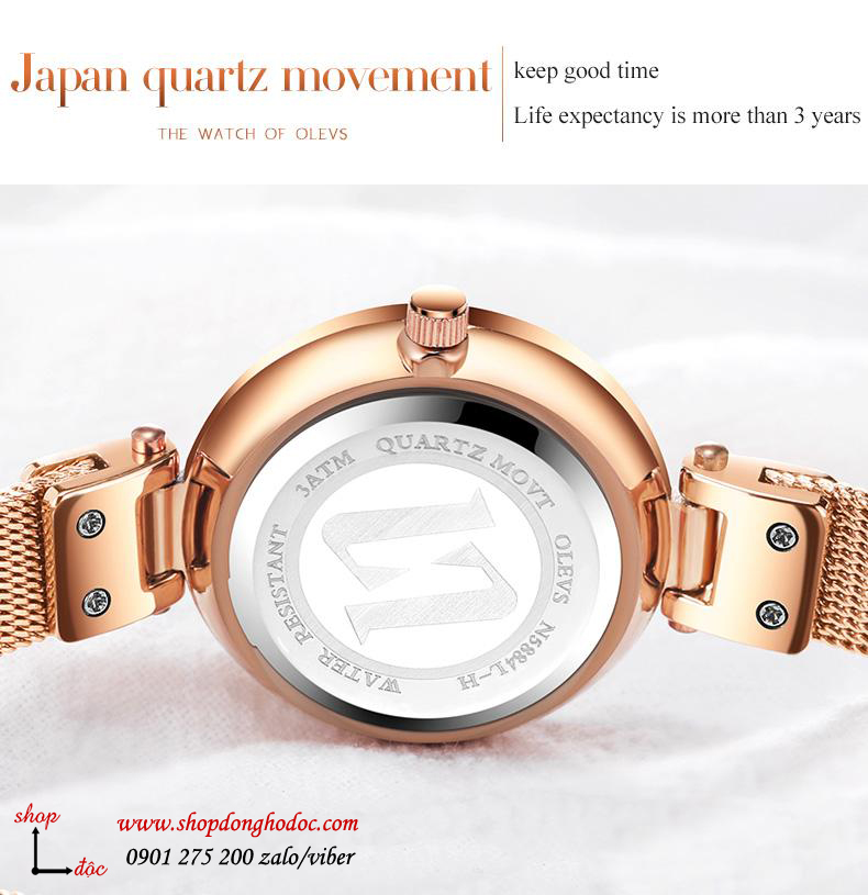Đồng hồ nữ dây kim loại lưới mặt tròn hồng ngọt ngào Olevs ĐHĐ20301
