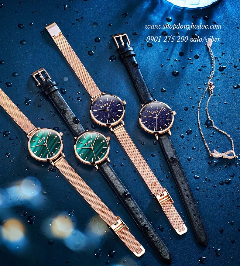 Đồng hồ nữ dây kim loại lưới mặt tròn xanh dương sành điệu Olevs ĐHĐ20602