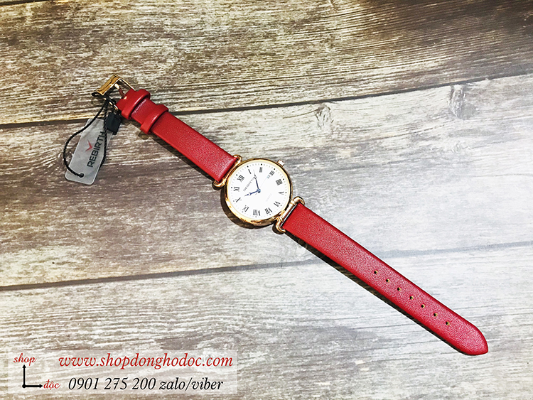 Đồng hồ nữ dây da mặt tròn có lịch đỏ quyến rũ Rebirth ĐHĐ21201